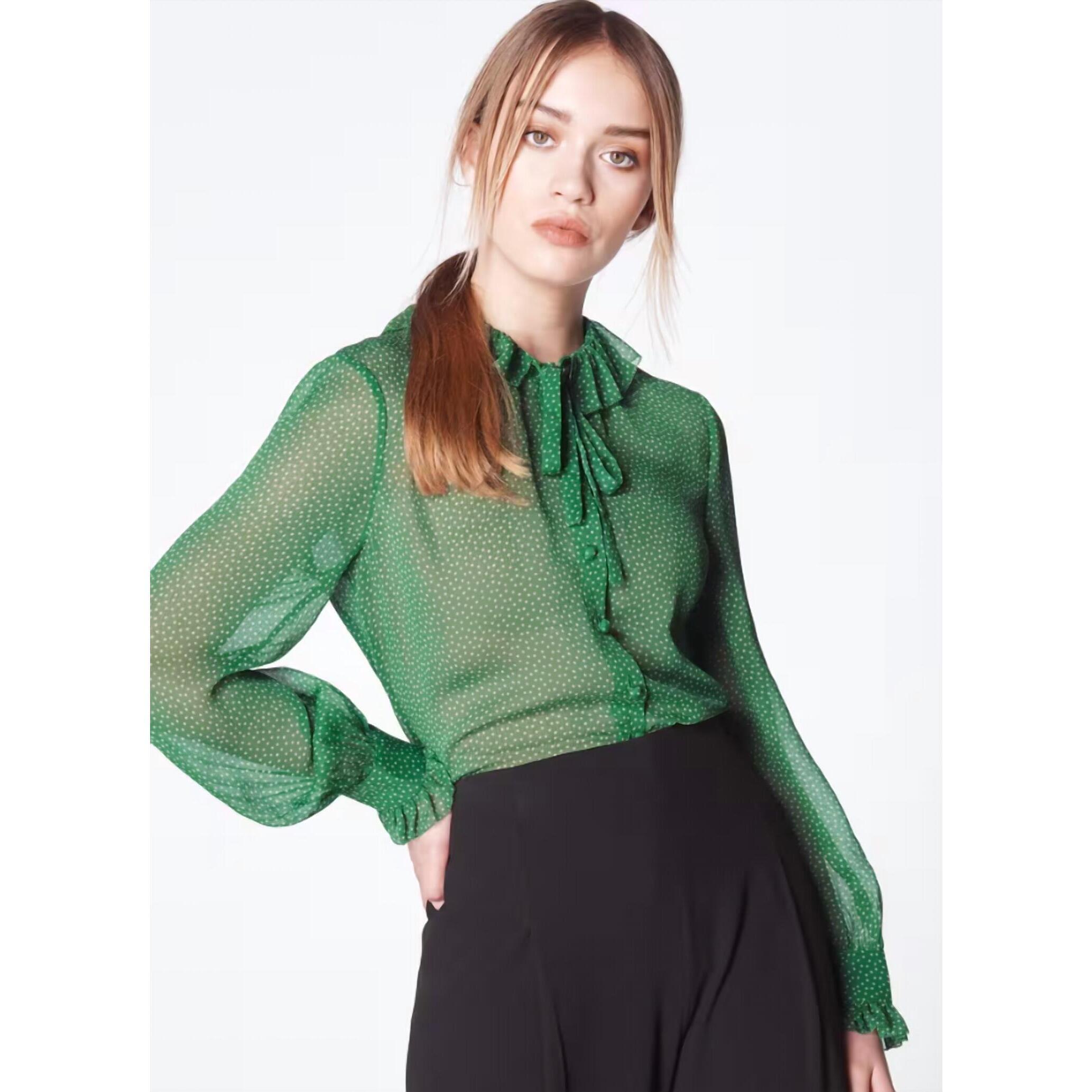 New Lk Bennett Eliza Spot Print Frill Collar Blouse In Green